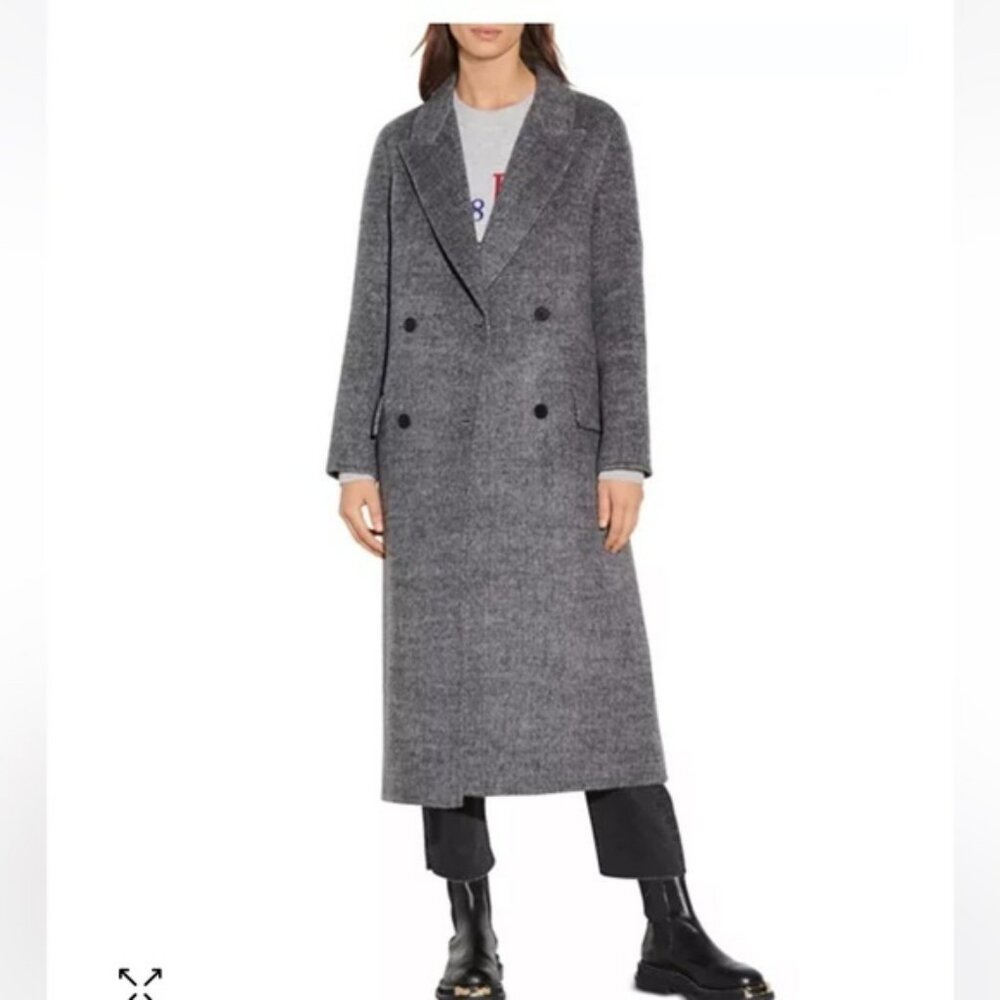 Sandro Paris Juno Double-Breasted Wool Blend Coat, Size Small (36)